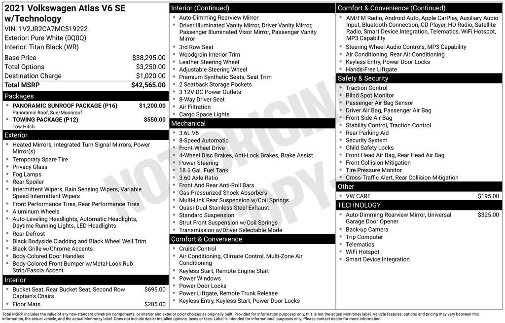 2021 Volkswagen Atlas 3.6L V6 SE w/Technology