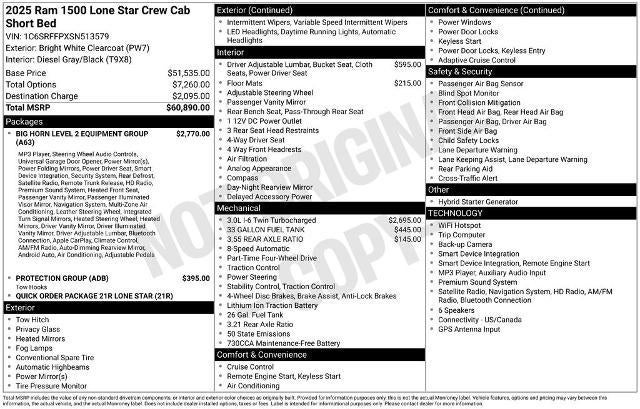 2025 RAM 1500 Big Horn 4x4 Crew Cab 5'7" Box