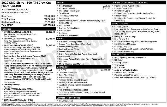2020 GMC Sierra 1500 Crew Cab Short Box 4-Wheel Drive AT4