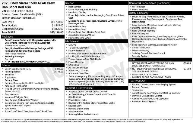 2023 GMC Sierra 1500 Crew Cab Short Box 4-Wheel Drive AT4X