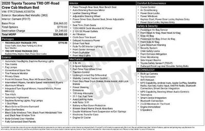 2020 Toyota Tacoma 4WD 4WD TRD Off Road Double Cab 5' Bed V6 AT (Natl)